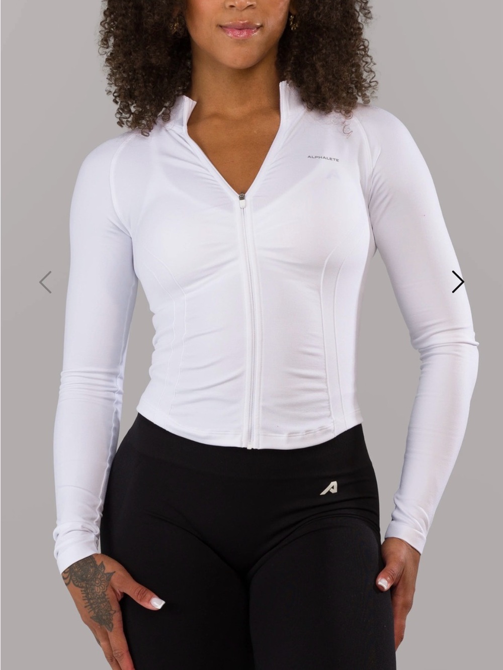 Alphalete White Full-Zip Fitted Athletic Jacket